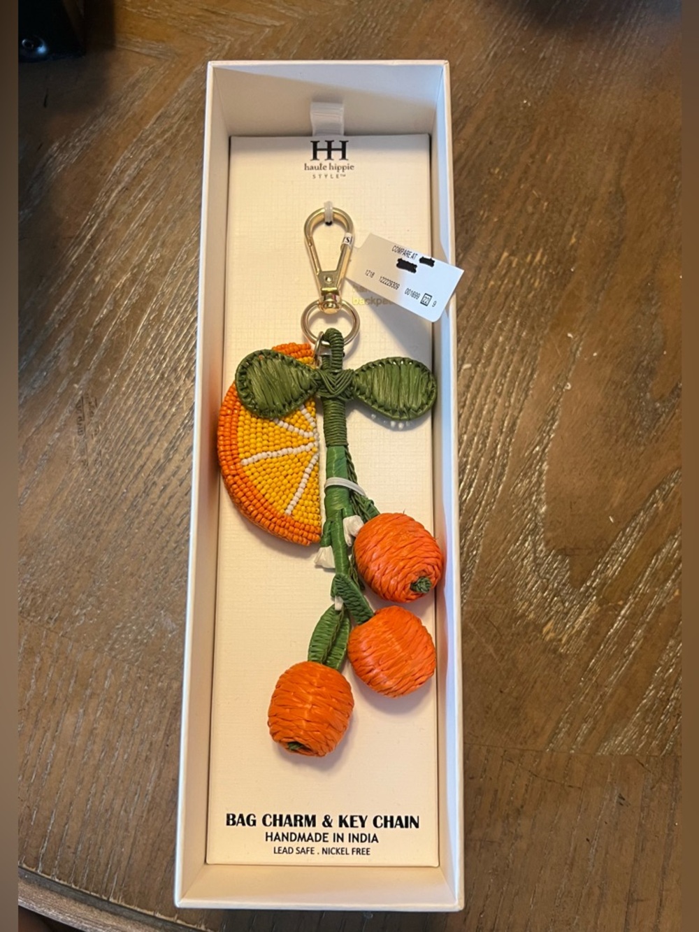 Haute Hippie Orange & Green Beaded Citrus Bag Charm Key Chain